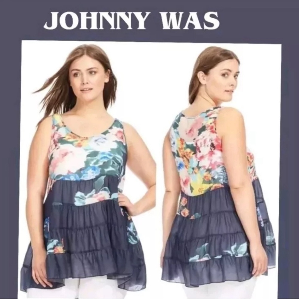 Johnny Was Floral Tiered Top Plus Size 1X  Reaxed